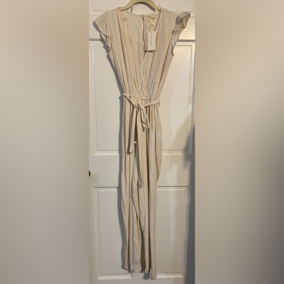 Sim & Sam NATURAL RAYON LINEN JUMPSUIT Cream Medium - Picture 5 of 8